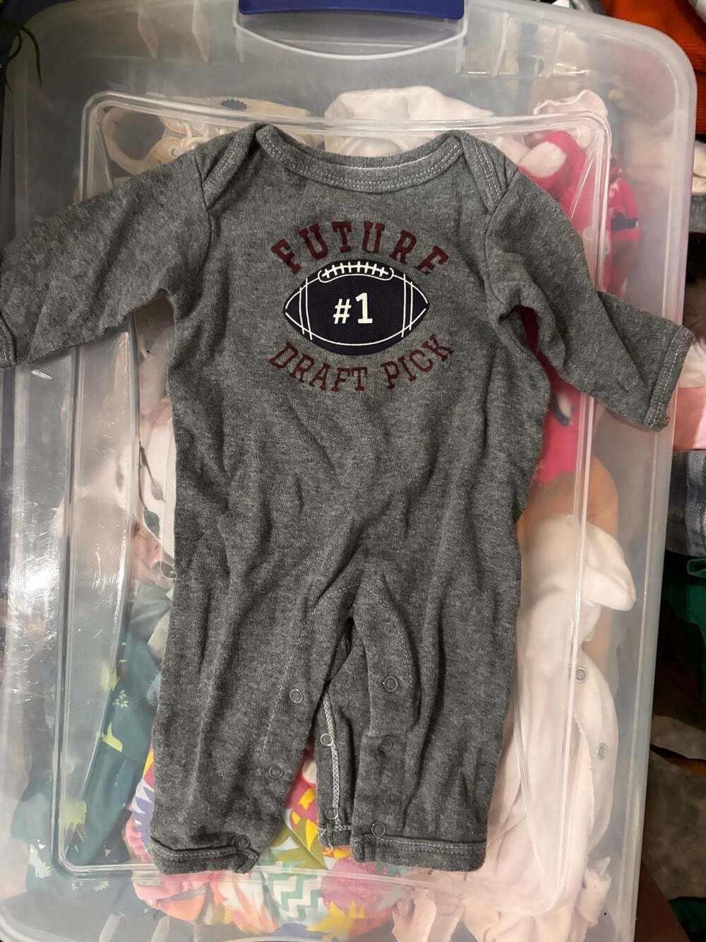 Hudson Baby Infant Boy Long Sleeve Football Future Draft Pick Romper, 0-3 Months